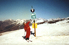 Malin just about to go down the black run